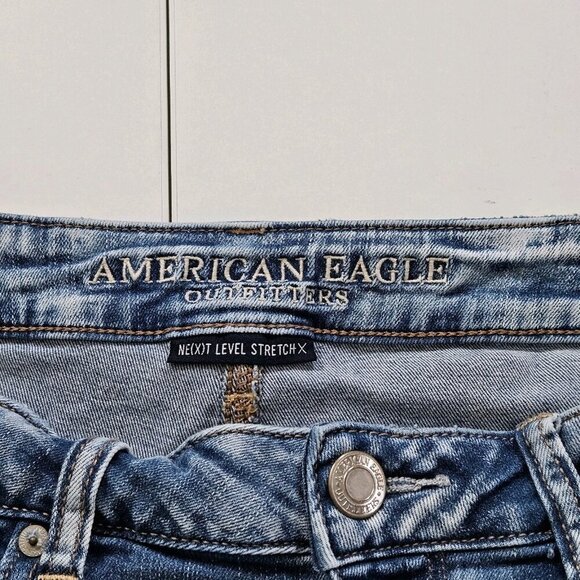 American Eagle Shorts Women 12 Blue Distressed Lace Cotton Stretch Beach Boho - Picture 3 of 16